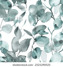 Tasteful Fresh Mint Green Forest Eucalyptus Leaf Artistic Watercolor Abstract Scandinavian Design Seamless Pattern Wallpaper Curtain Bedding Background Upholstery Gift Wrapping Paper Vector 