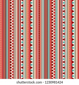 Tasteful geometric tribal vector pattern, seamless repeat in warm colors. Positive vibes. Great texture for textile design, wallpapers, cards etc.