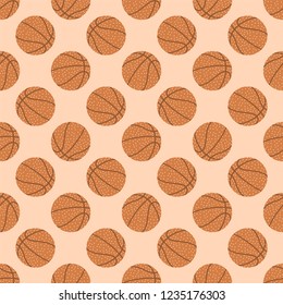 Tasteful graphic baasketball pattern, seamless vector repeat on plain background. Trendy flat illustration style.