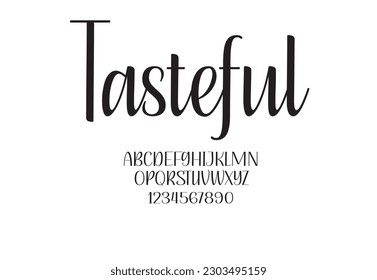 Diseño de tipos de letra con un estilo de buen gusto, conjunto de letras alfabéticas e ilustración vectorial de números