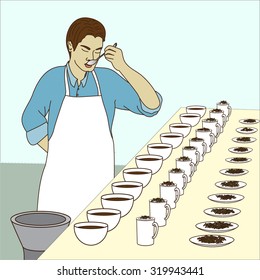 Taster.Cup of tea and tea leaf, tea tasting.