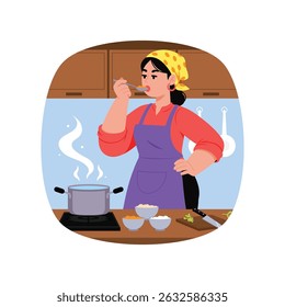 Tasting Hot Soup Vector illustration.  EPS 10 File