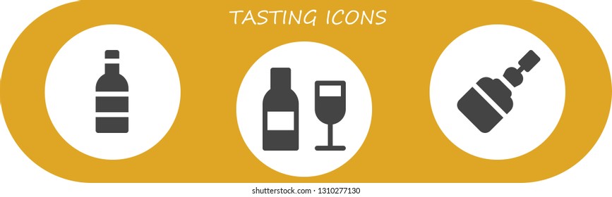 tasting icon set. 3 filled tasting icons.  Collection Of - Wine, Fermentation