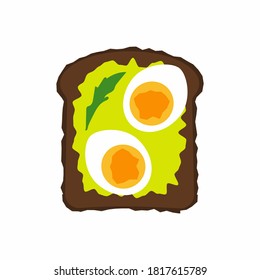 Tasty abstract green avocado toast and eggs, isolated on white background. Top view. Vector hand drawn illustration.