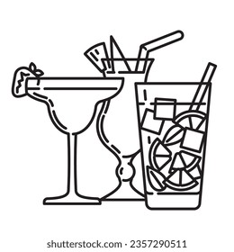 Tasty alcoholic drinks variety vector line icon for Tropical Cocktail Day on June 26