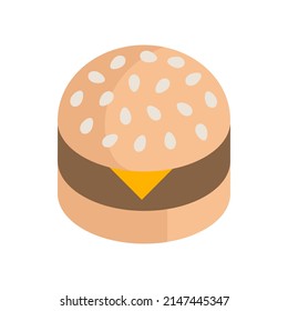 Tasty appetizing fresh traditional burger with bun cheese meat isometric 3d icon vector illustration. Delicious homemade hamburger cheeseburger American fast food menu. Unhealthy grilled sandwich