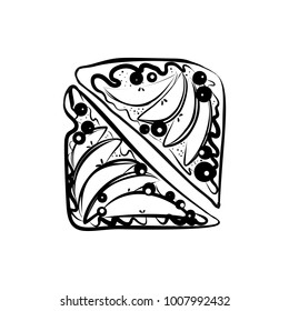 Tasty Apple Pie Icon with Berries. Hand Draw Sketch on White Background