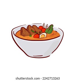 Tasty asian soup with meat - colorful vector illustration