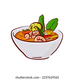 Tasty asian soup with seafood - colorful vector illustration