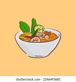 Tasty asian soup with seafood - colorful vector illustration