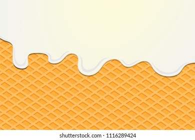 A tasty background. Ice cream flows through waffles.