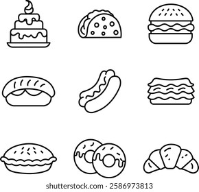 Tasty Baked And Fast Food Icon Set.