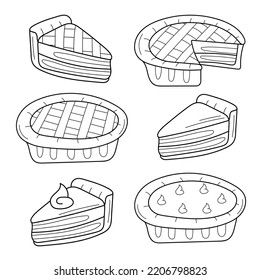 Tasty baked pie collection  Strawberry  blueberry  pumpkin pie  Traditional sweet dessert  pastry icon    vector drawing white