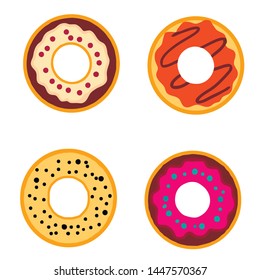 Tasty bakery product. Set of delicious colorful donuts.