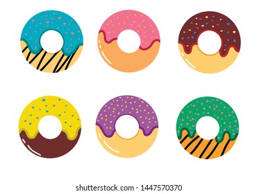 Tasty bakery product. Set of delicious colorful donuts.