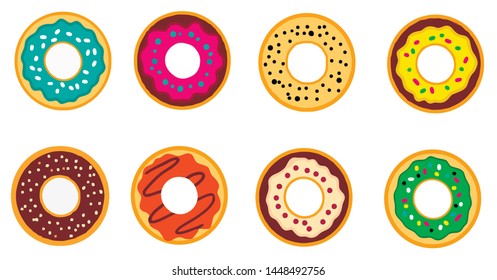 Tasty bakery product. Set of delicious colorful donuts.