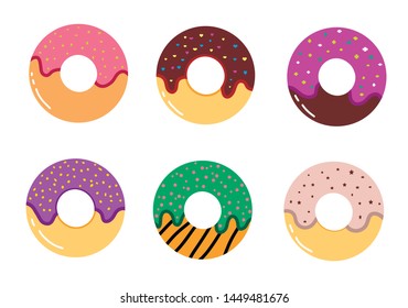 Tasty bakery product. Set of delicious colorful donuts.