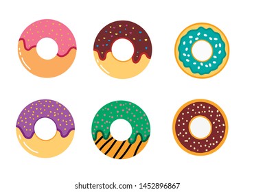 Tasty bakery product. Set of delicious colorful donuts.