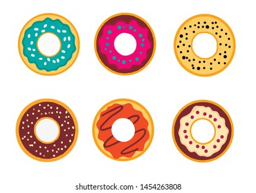 Tasty bakery product. Set of delicious colorful donuts.