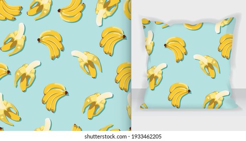 Sabroso patrón de plátanos con mofa de almohada cuadrada.