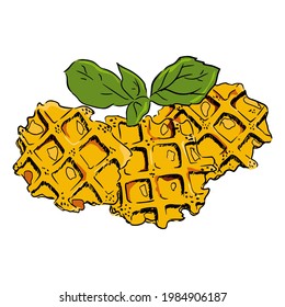 Tasty Belgian waffles hand drawn sketch. Vector illustration.