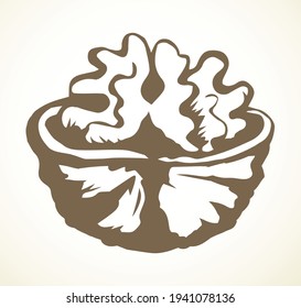 Tasty big autumn garden pod set on light backdrop. Freehand outline black ink pen hand drawn calorie object emblem pictogram design in retro art doodle engrave contour print style. Close up macro view