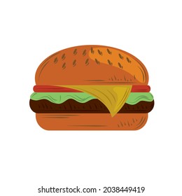 Una hamburguesa de queso grande. Es bueno para el diseño de menús. Ilustración del vector