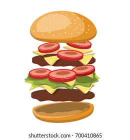 Tasty big cheeseburger . Good for menu design. Vector illustration