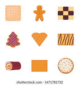 Tasty biscuit icon set. Flat set of 9 tasty biscuit vector icons for web design isolated on white background