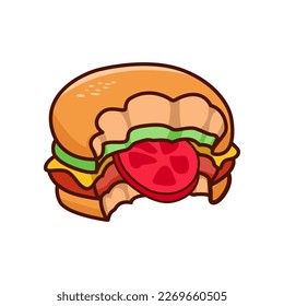 Tasty Bitten Hamburger Cartoon Illustration