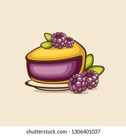 Tasty blackberry pie vector illustration. Traditional homemade dessert. Sweet cake for decoration bakery, menu and logo. Cute food.