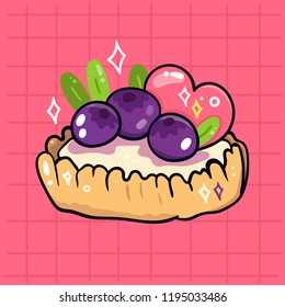 Tasty blueberry cake. Hand drawn colored vector illustration