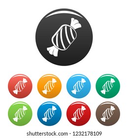 Tasty bonbon icons set 9 color vector isolated on white for any design