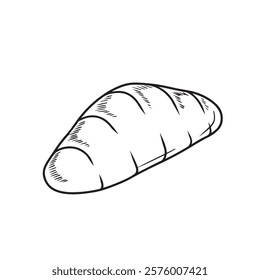 Tasty bread ink drawing isolated on white background. Hand drawn vector sketch illustration in doodle engraved vintage line art style. French bakery pastry design, package drawing, menu