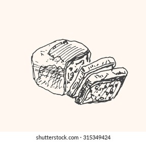 Tasty bread sliced bread  icon, in sketch hand drawn style, for z design. Vector