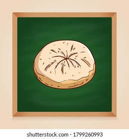 tasty bread with vanilla topping on chalkboard backgrond