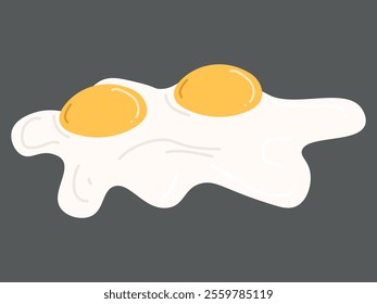 Tasty breakfast design. Fried eggs with two yellow yolks. Omelette meal isolated on grey background. Hand drawn vector illustration in flat style. Food menu design, icon, sticker, natural product