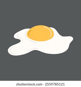 Tasty breakfast design. Fried eggs with one yellow yolk. Omelette meal isolated on grey background. Hand drawn vector illustration in flat style. Food menu design, icon, sticker, natural product