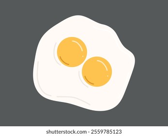 Tasty breakfast design. Fried eggs with two yellow yolks. Omelette meal isolated on grey background. Hand drawn vector illustration in flat style. Food menu design, icon, sticker, natural product