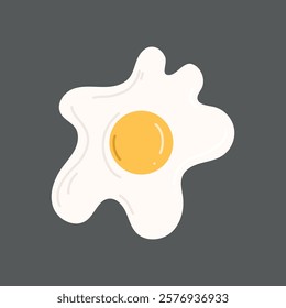 Tasty breakfast design. Fried eggs with one yellow yolk. Omelette meal isolated on grey background. Hand drawn vector illustration in flat style. Food menu design, icon, sticker, natural product