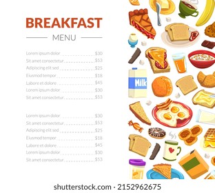 Tasty Breakfast Food and Drink Restaurant Menu Vector Template