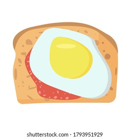 Tasty breakfast. Healthy food concept. Bread slices with eggs,  bacon, salami.Tasty snacks. Design for cafe menu. butter fried flat cartoon sandwich meat, egg and butter stock vector illustration.