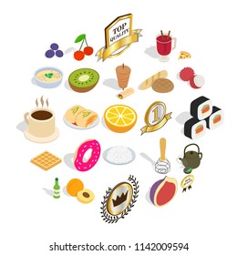 Tasty breakfast icons set. Isometric set of 25 tasty breakfast vector icons for web isolated on white background