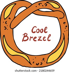 Tasty brezel for Oktoberfest celebration. Baked snack, bread for cafe, restaurant menu. Beer food for happy party people. Hand drawn illustration. Cartoon style line vector drawing.