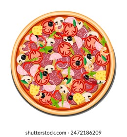 Tasty, bright and appetizing pizza. Wind illustration