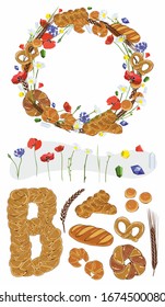 Geschmackvolle und helle Sommerkollektion für die Vektorillustration. Enthält 23 Elemente und einen Kranz. Ideal zum Erstellen von Mustern, Karten, Etiketten, Produkten für Feiertage, Textilien, Verpackungen und Verpackungspapier.