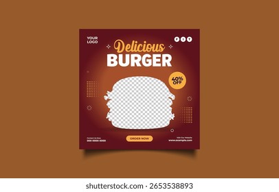Plantilla publicitaria de Hamburguesa sabrosa con 40 por ciento de descuento