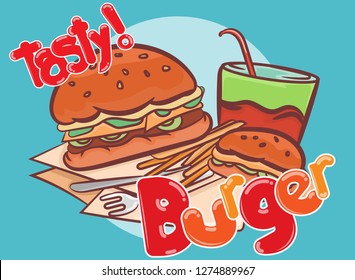 Tasty burger banner vector design stickers and promotion backgrounds