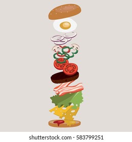 Tasty burger fast food design. Good for menu decorating. Vector illustration