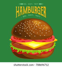 tasty burger grilled beef and fresh vegetables dressed with sauce in bun for snack or lunch, hamburger is classical american fast food meal usual menu could be barbecue meat bread tomato cheese